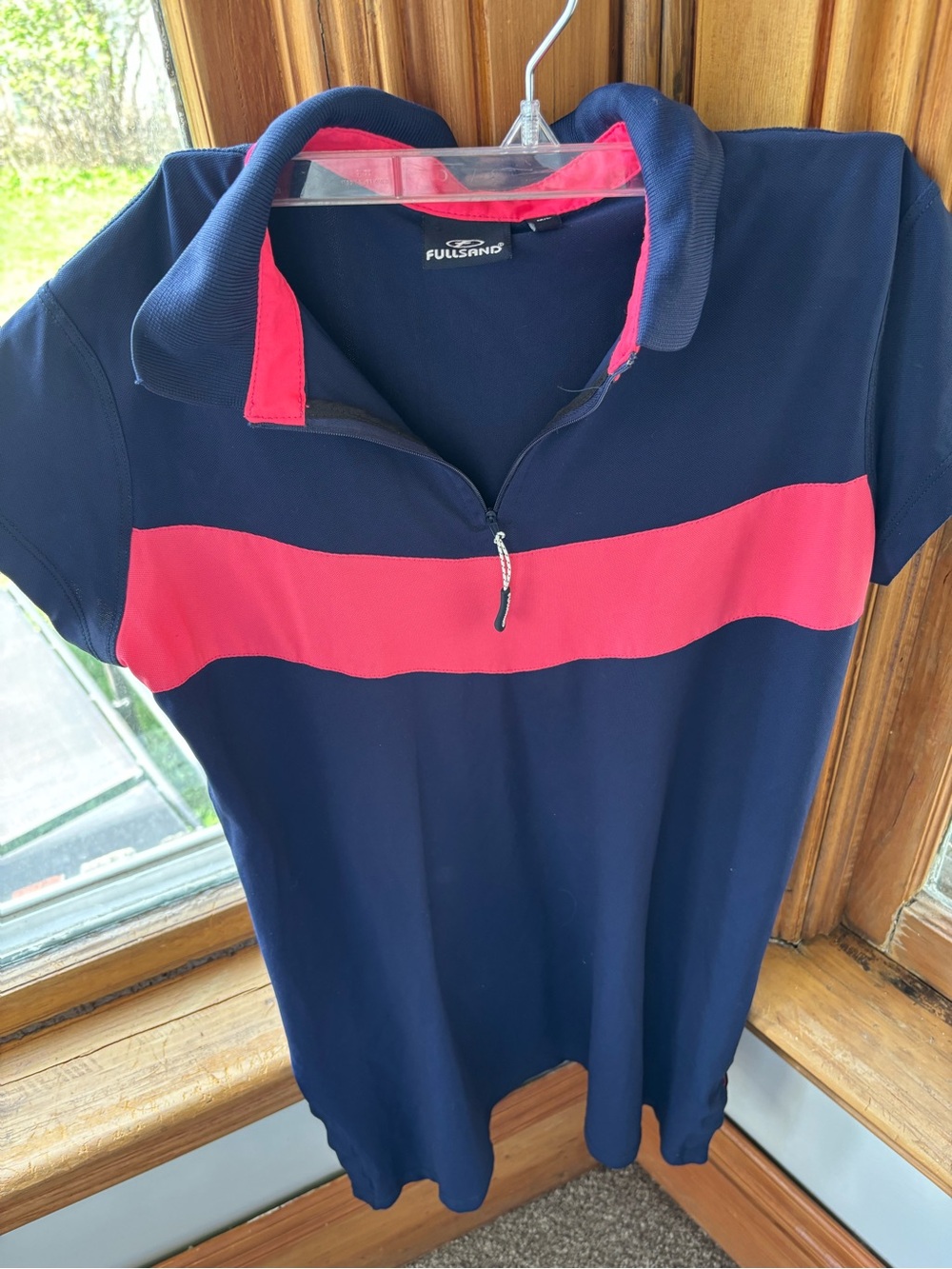 Navy Polo Dress with Pink Stripe